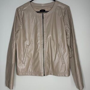 mark. Taupe Leather Jacket with Perforated Sleeves